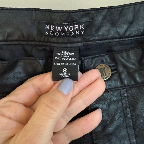 Vintage 90s Genuine Leather Pants NY & CO Straight Leg Black Distressed Women 28 - Picture 4 of 13